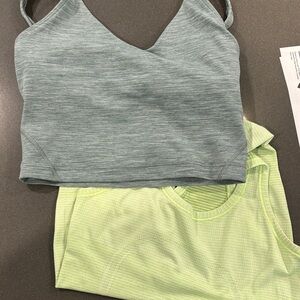 Lululemon Swiftly Tech racerback yellow tank & heathered green tank/ bra top